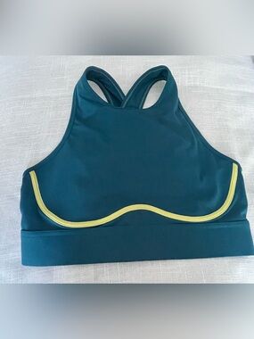 Fabletics Teal Sports Bra with Yellow Contrast Trim